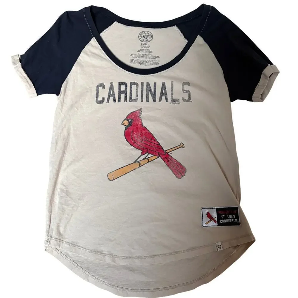 Saint Louis Cardinals Women's Henley 3/4 Length Tshirt 47 Brand 100% Cotton MLB